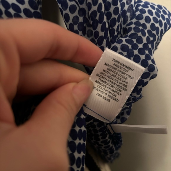 NY&C Long Sleeve Blue & White Polka Dot Sheer Vintage Ruffle Top Size XS - Picture 3 of 4